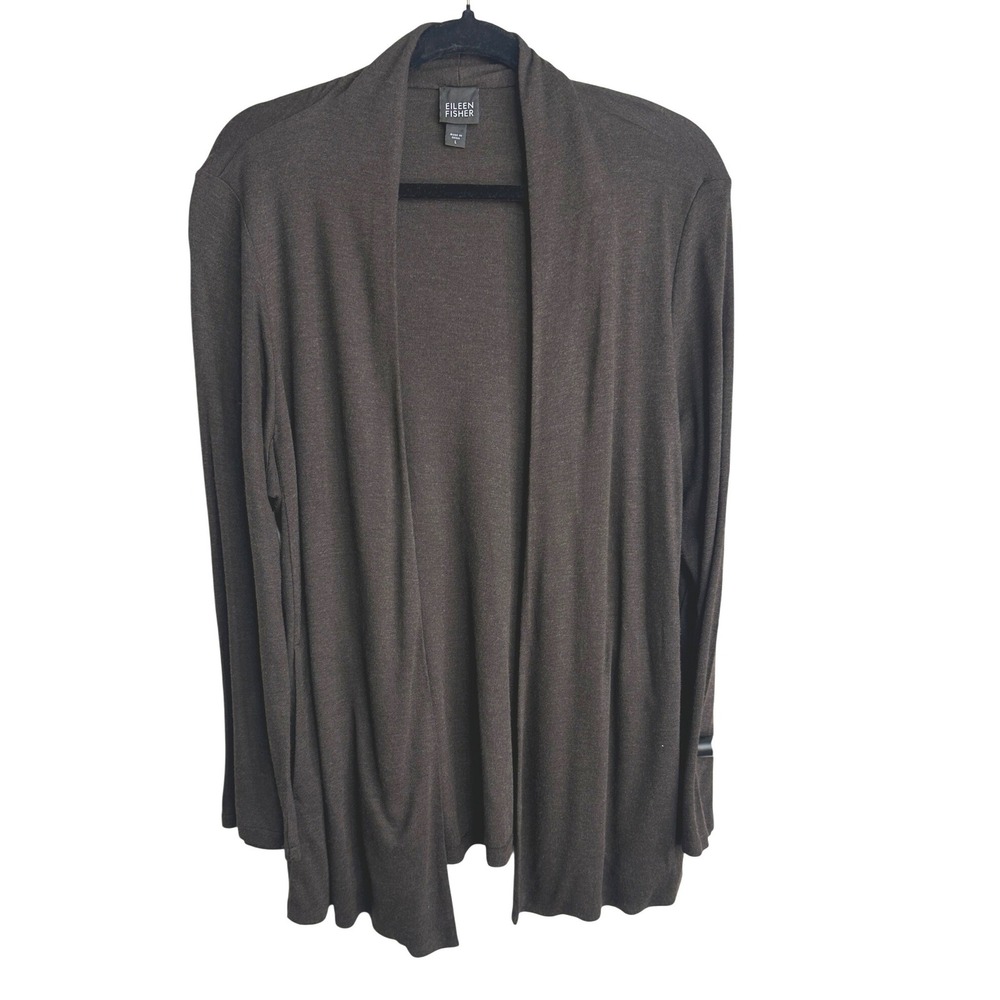 Eileen Fisher‎ Brown Open Front Cardigan Pockets Long Sleeve Viscose Knit  sz L